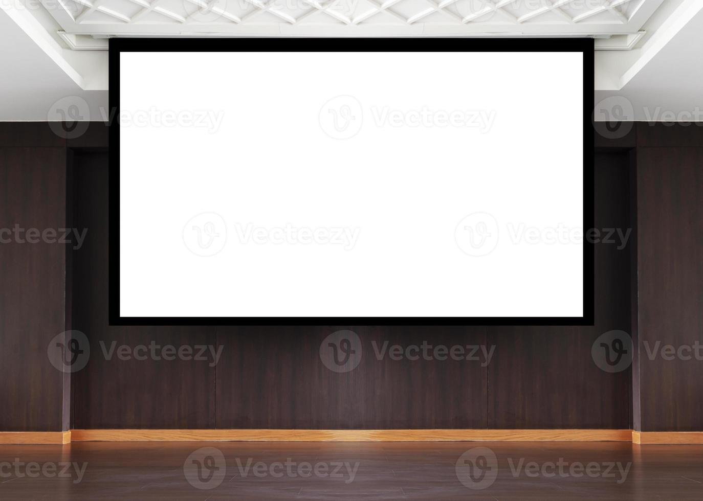 3D render projector white screen background on stage in meeting room photo
