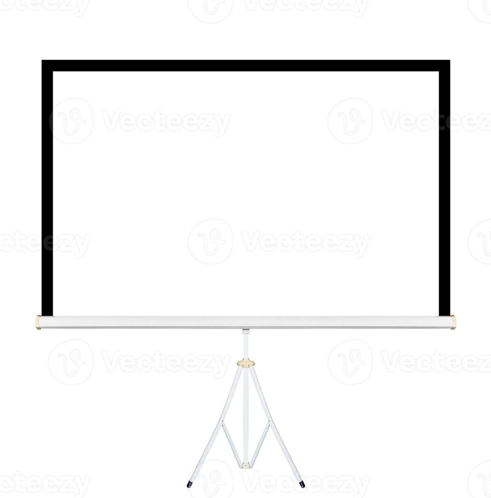 Projector white screen on tripod isolated on white background with clipping path photo