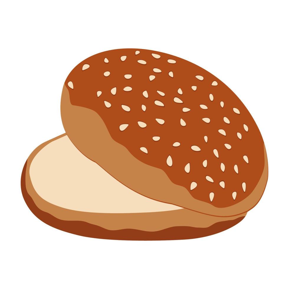 Burger bun hand drawn bread. Flat vector illustration for bakery, bake shop. Burger bun as an element of food design. Bread isolated on white