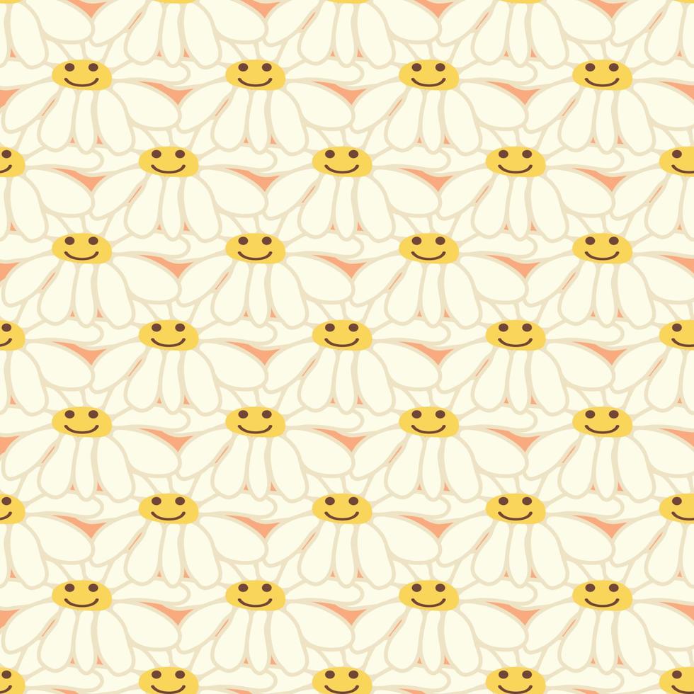 Groovy daisy retro seamless pattern. Positive colorful iilustration. 70s vibe hippie ornament. vector