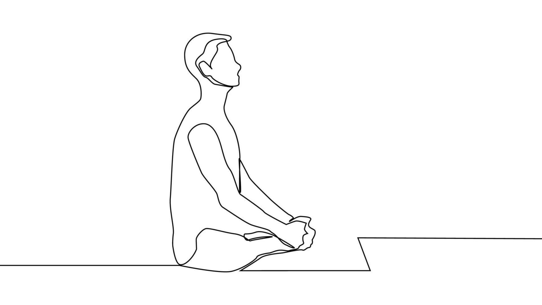 Yoga, woman, man practices yoga while sitting in the lotus position. Continuous line drawing vector