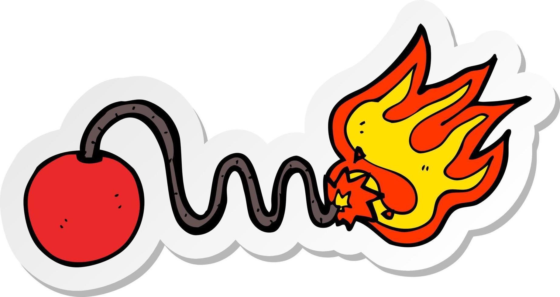 sticker of a cartoon bomb with burning fuse vector