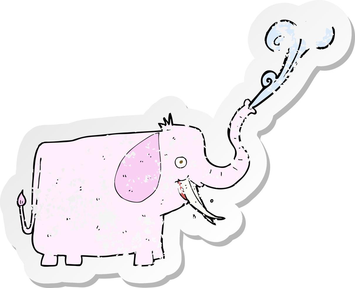 pegatina retro angustiada de un elefante feliz de dibujos animados vector
