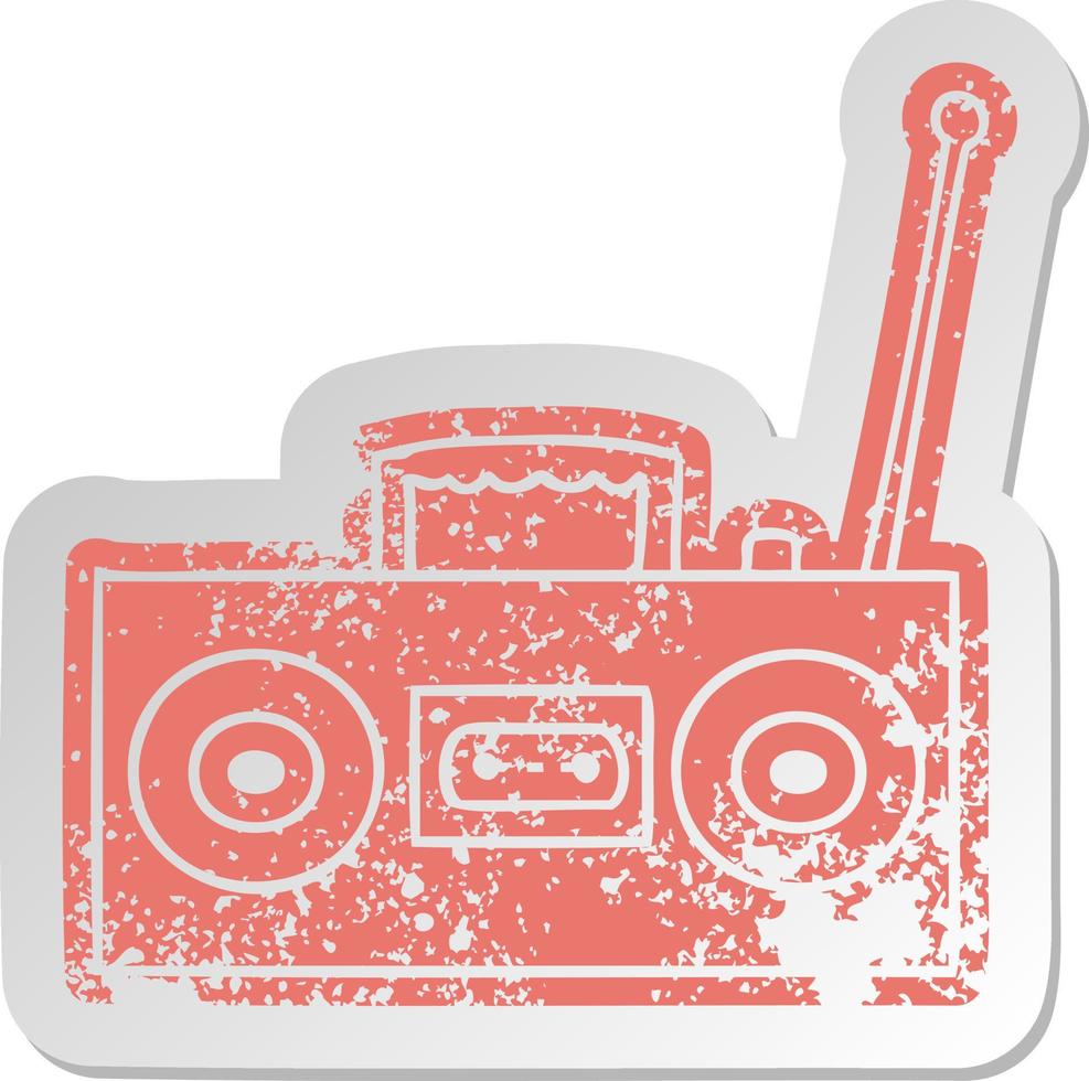 distressed old sticker of a retro cassette player vector
