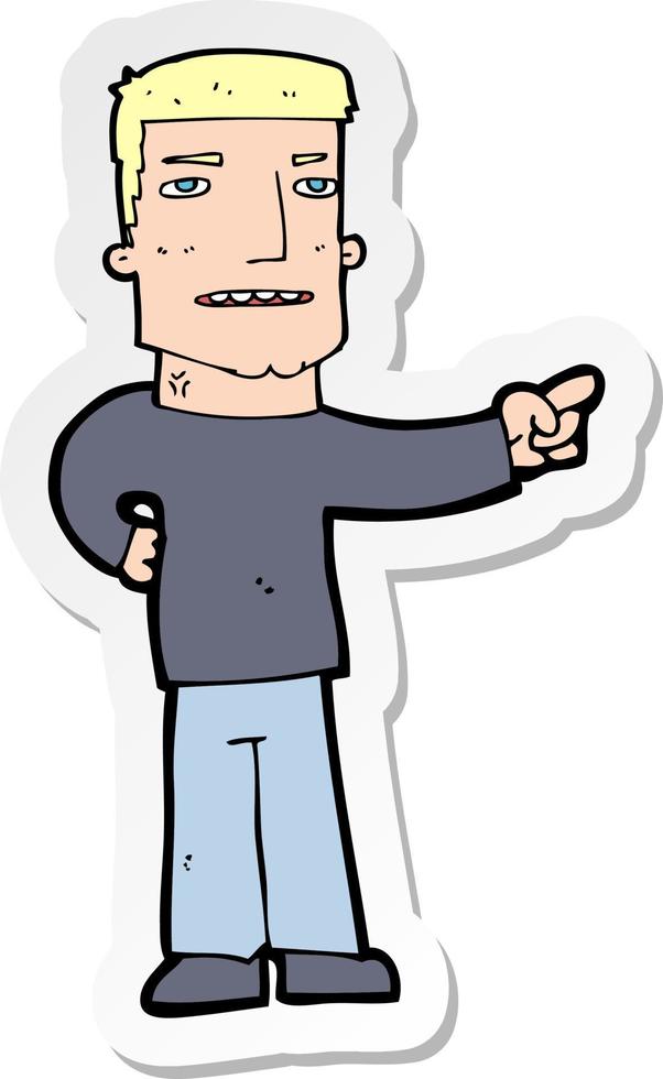 sticker of a cartoon man pointing vector