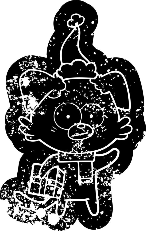 nervous dog cartoon distressed icon of a with gift wearing santa hat vector