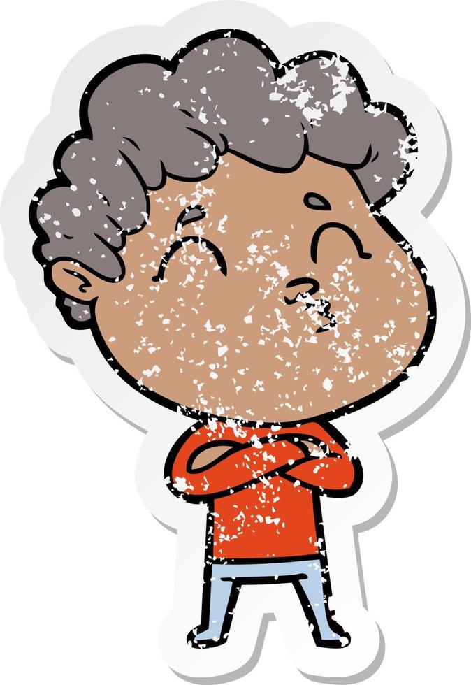 distressed sticker of a cartoon man pouting vector