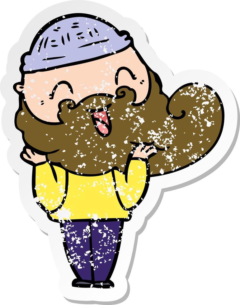 distressed sticker of a happy bearded man vector