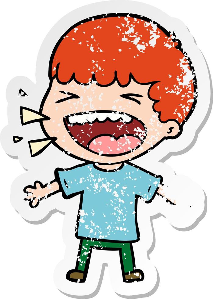 distressed sticker of a cartoon laughing man vector