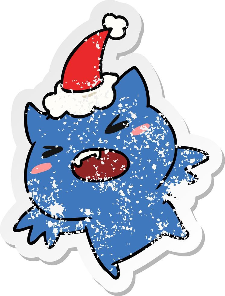 christmas distressed sticker cartoon of kawaii bat vector