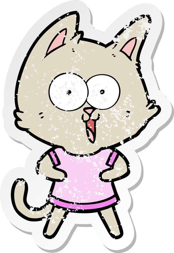 distressed sticker of a funny cartoon cat vector