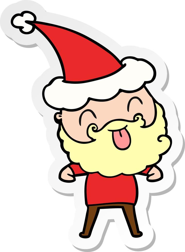 hombre con barba sacando la lengua con sombrero de santa vector