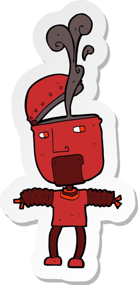 sticker of a funny cartoon robot with open head vector