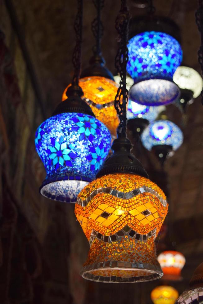 turkish lamps lanterns made of colored glass photo