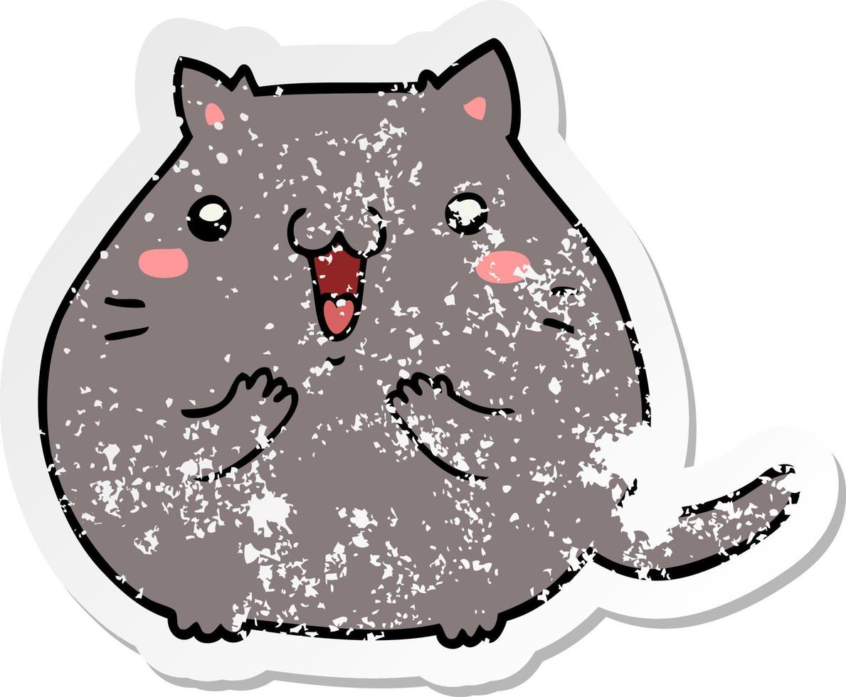 distressed sticker of a happy cartoon cat vector