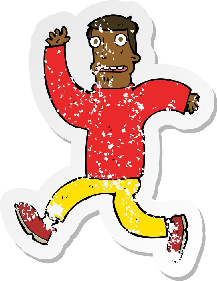 retro distressed sticker of a cartoon terrified man vector