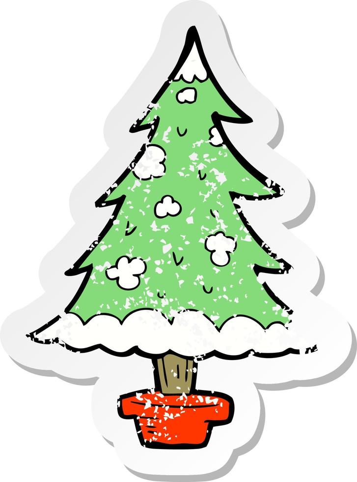 retro distressed sticker of a cartoon christmas tree vector