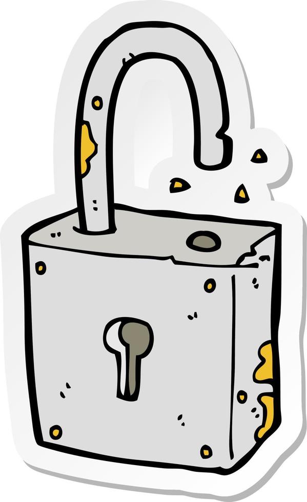 sticker of a caroon rusty old padlock vector