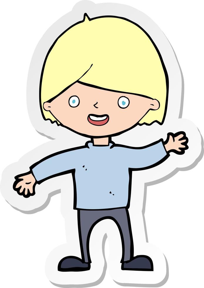 sticker of a cartoon waving boy vector