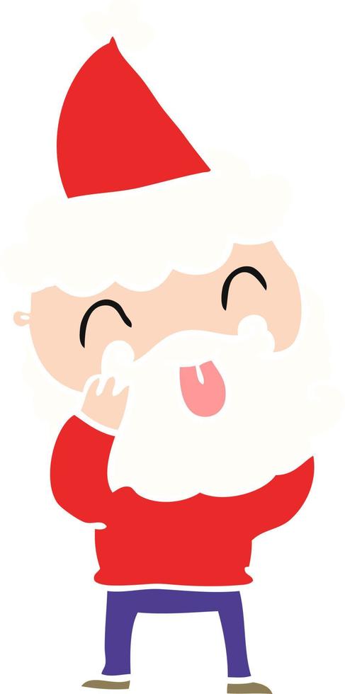 man with beard sticking out tongue wearing santa hat vector