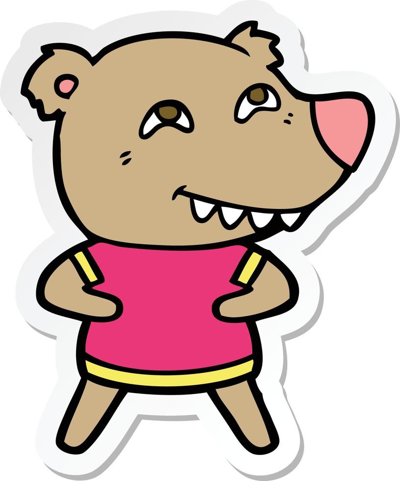 sticker of a cartoon bear showing teeth vector