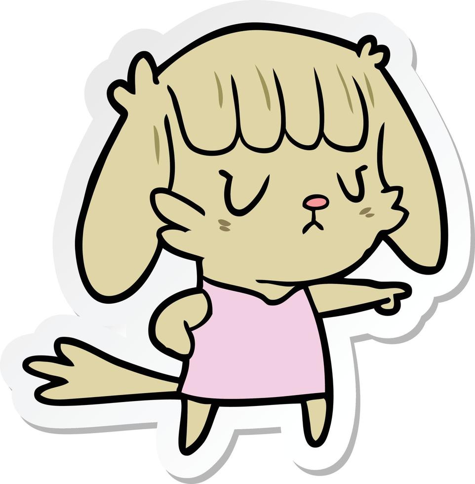 sticker of a cartoon dog girl pointing vector