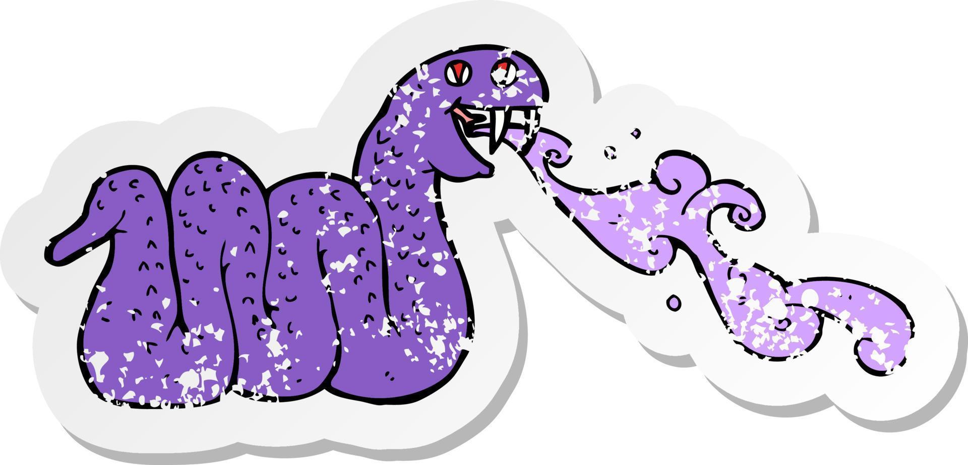 retro distressed sticker of a cartoon spitting snake vector