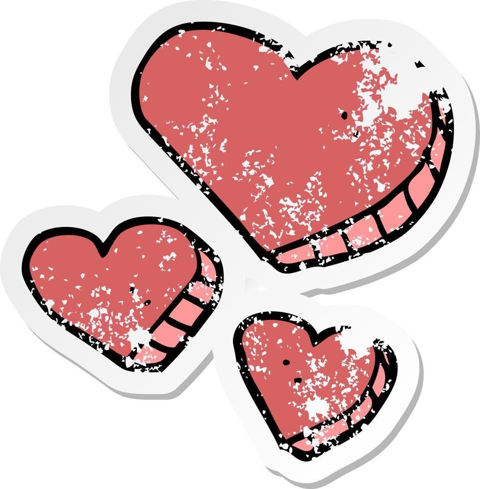 distressed sticker of a cartoon love hearts vector