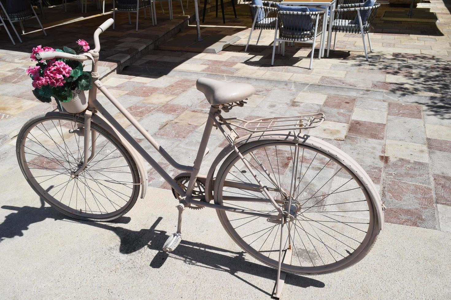 an old bicycle in the form of a flowerbed with flowers photo