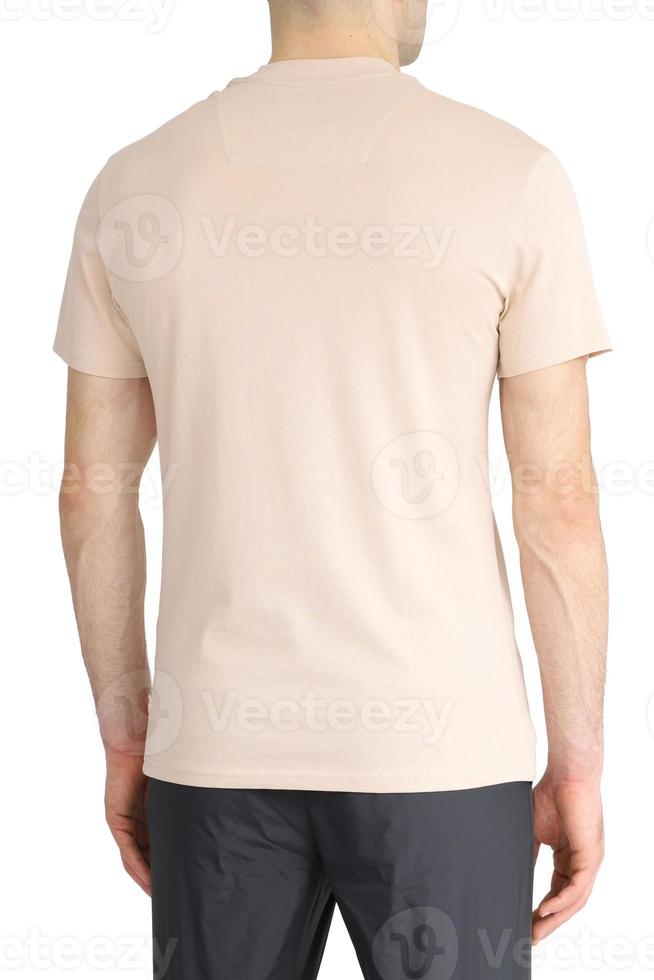 male t-shirt mockup on girl, isolated on white background, copy space photo