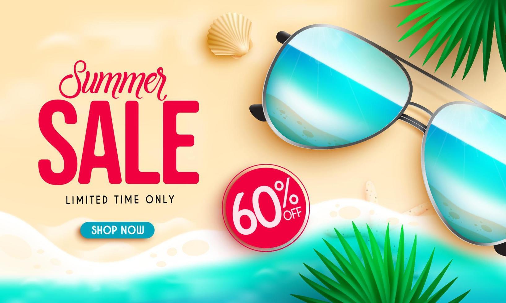 diseño de banner vectorial de venta de verano. texto de venta de verano en fondo de arena de playa con oferta de descuento por tiempo limitado para anuncios de promoción de temporada. ilustración vectorial vector