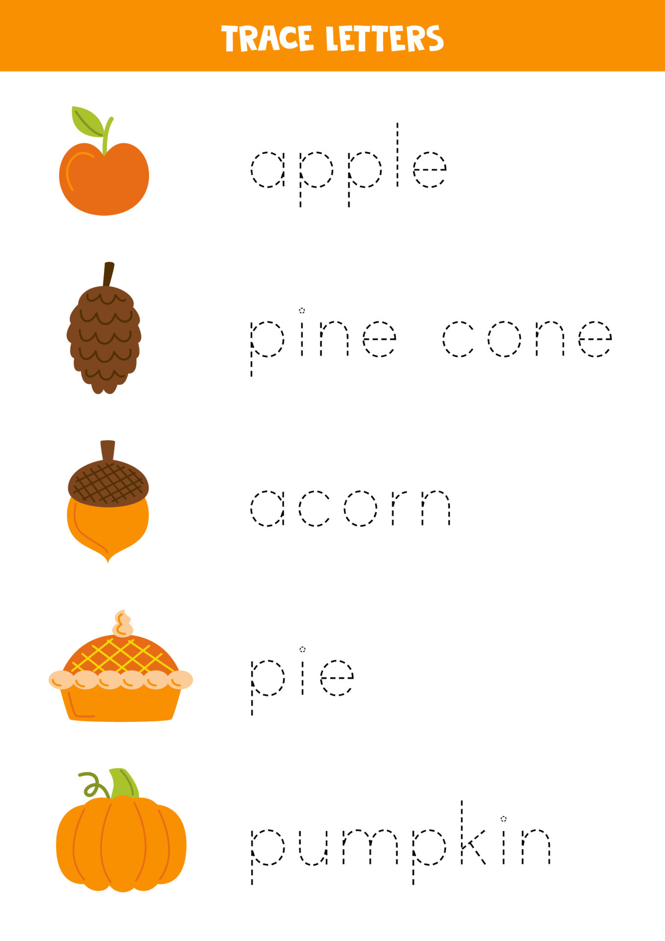 Tracing names of cute autumn elements. Writing practice. 11670097
