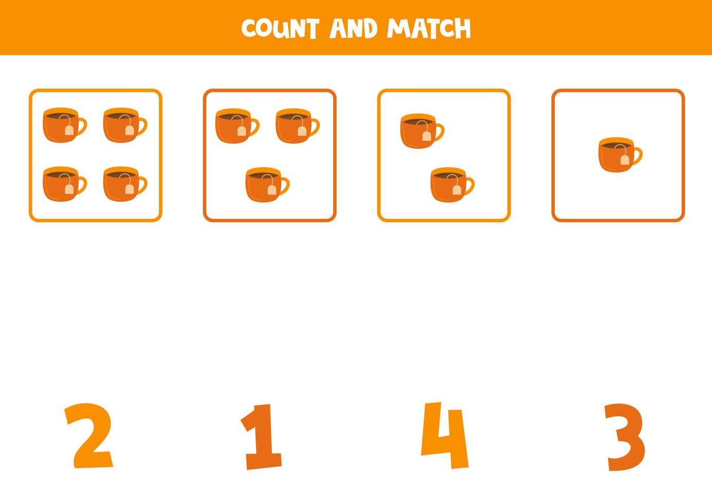 Counting game for kids. Count all tea cups and match with numbers ...