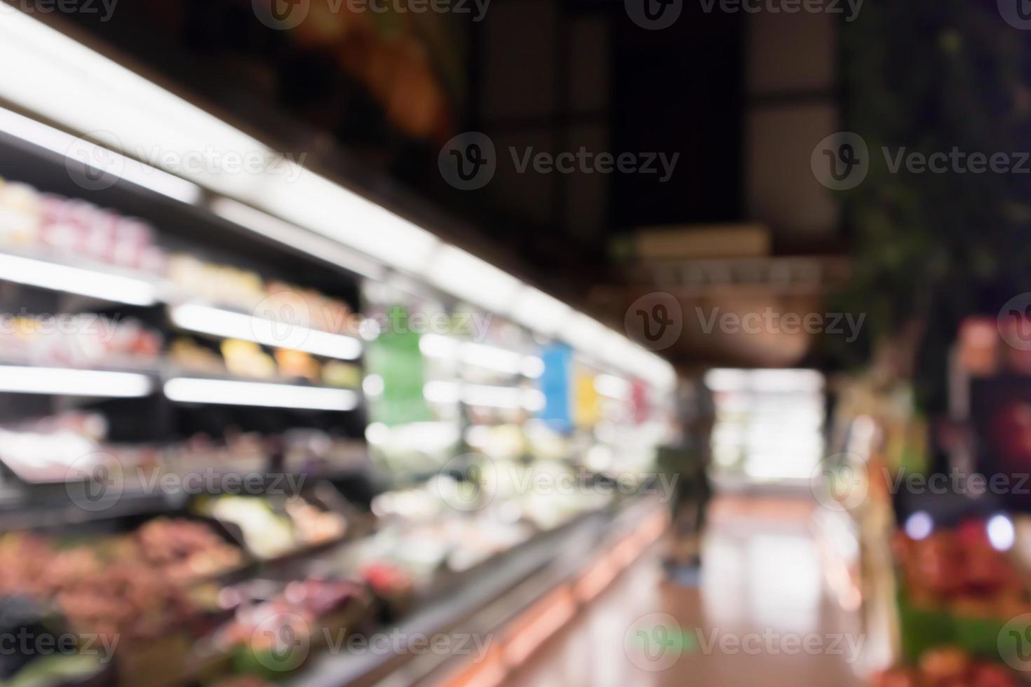 abstract blur organic fresh fruits and vegetable on grocery shelves in supermarket store defocused bokeh light background photo