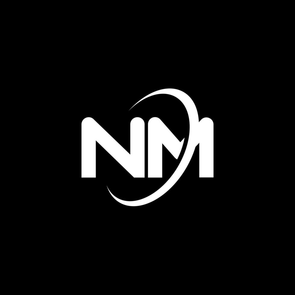 NM N M letter logo design. Initial letter NM linked circle uppercase monogram logo white color. NM logo, N M design. nm, n m vector
