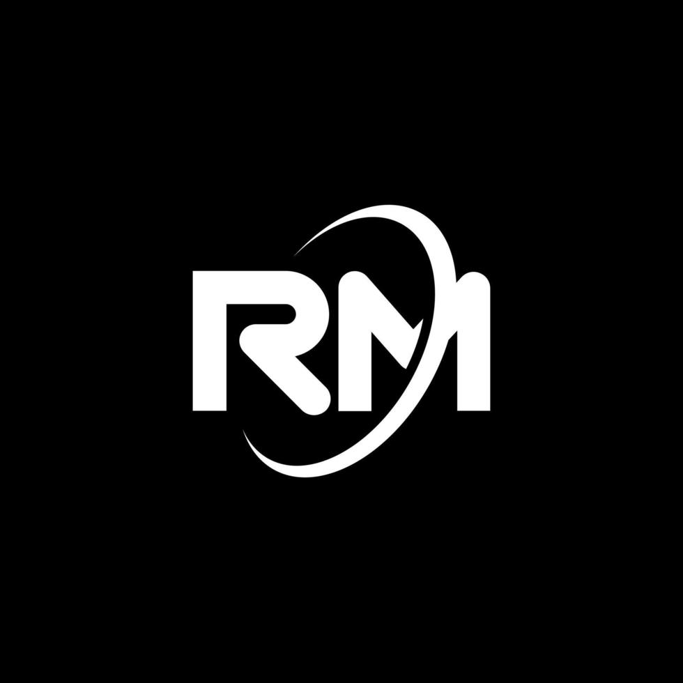 RM R M letter logo design. Initial letter RM linked circle uppercase monogram logo white color. RM logo, R M design. rm, r m vector