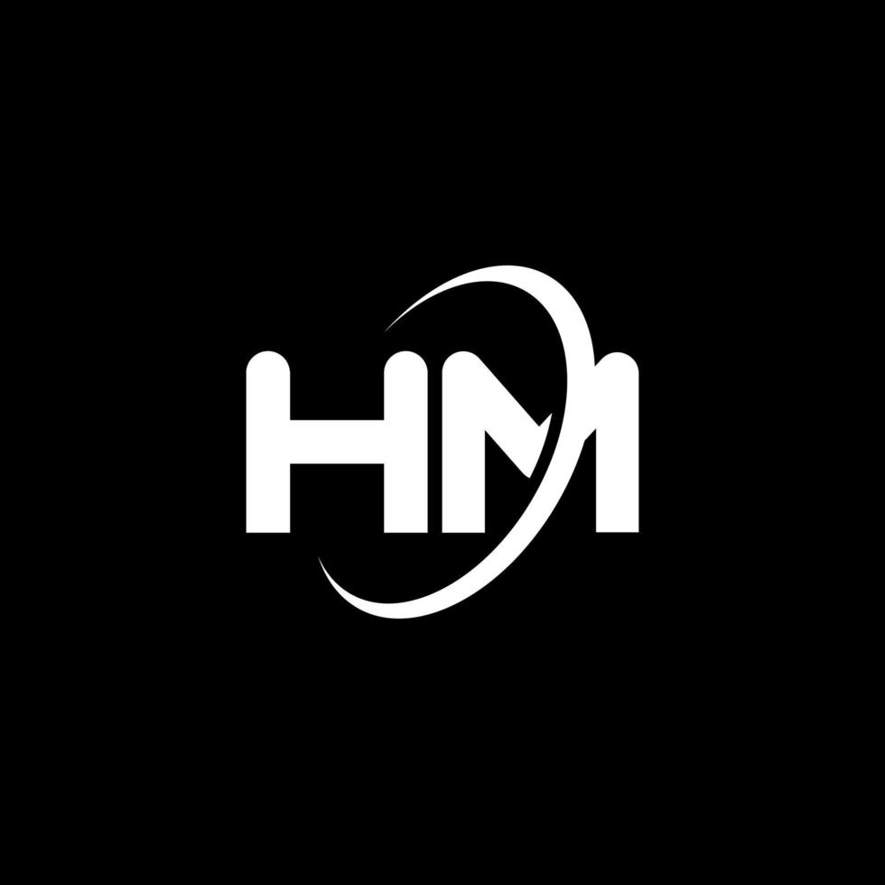 HM H M letter logo design. Initial letter HM linked circle uppercase monogram logo white color. HM logo, H M design. hm, h m vector