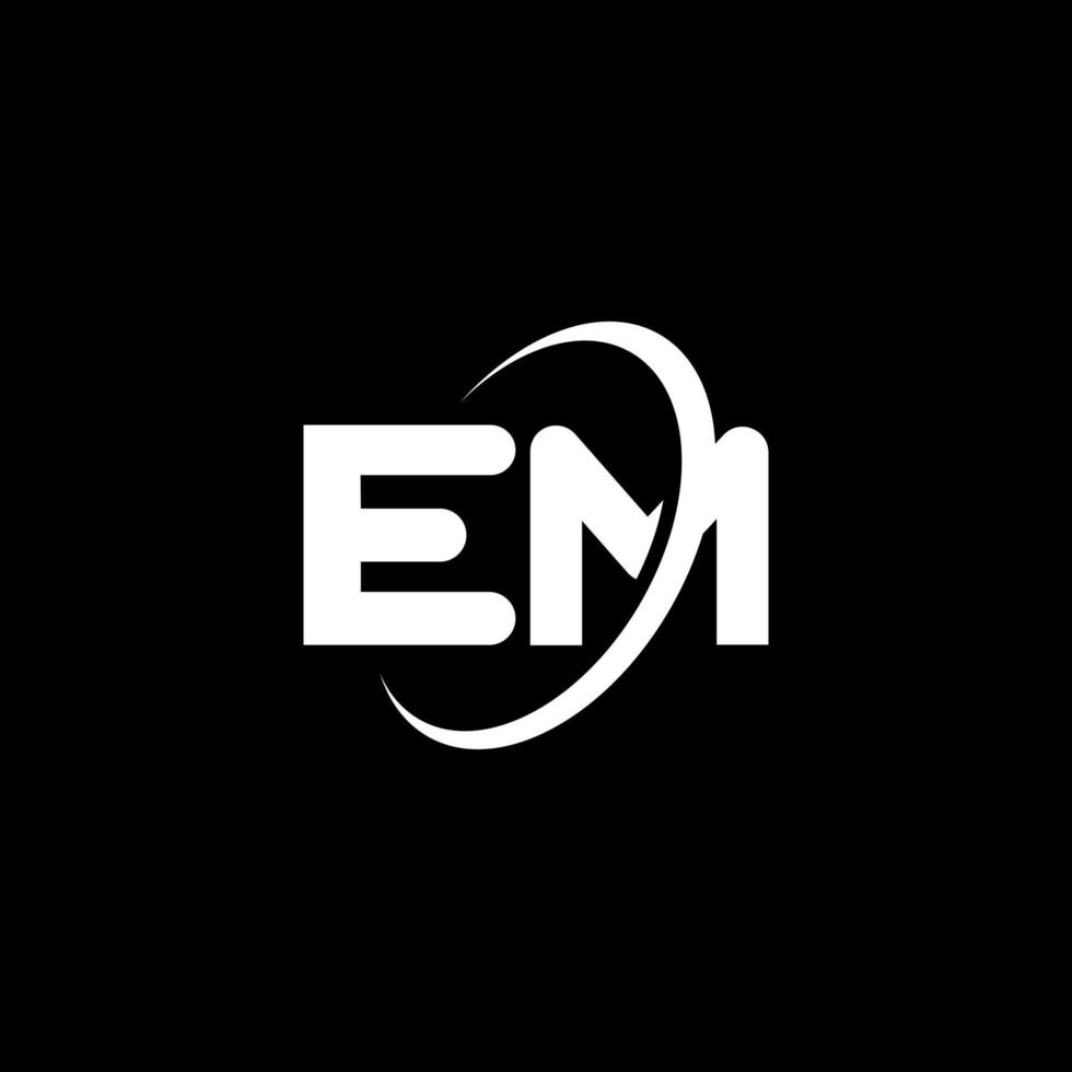 EM E M letter logo design. Initial letter EM linked circle uppercase monogram logo white color. EM logo, E M design. em, e m vector