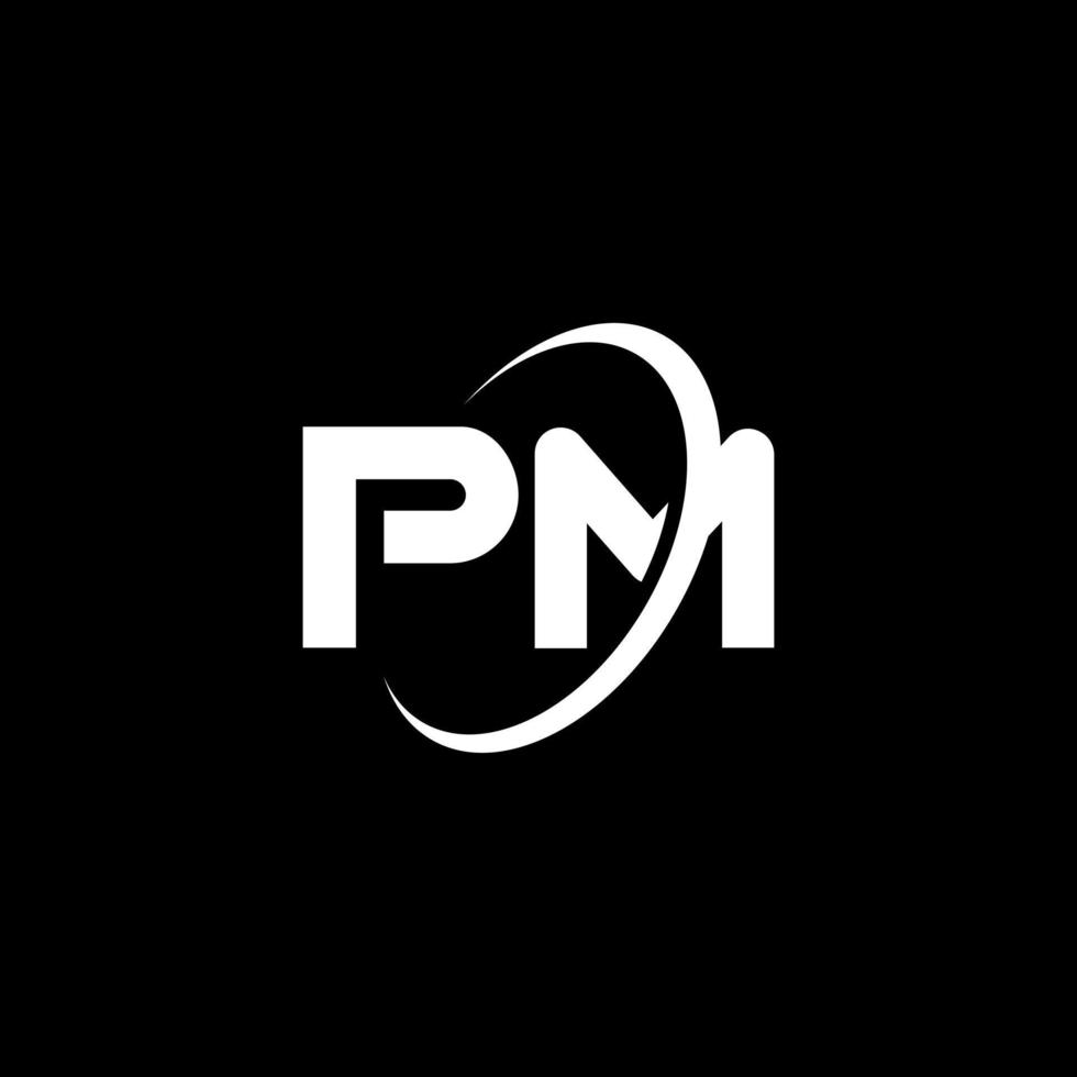 diseño del logotipo de la letra pm pm. letra inicial pm círculo vinculado en mayúsculas monograma logo color blanco. logotipo de la tarde, diseño de la tarde. tarde, tarde vector