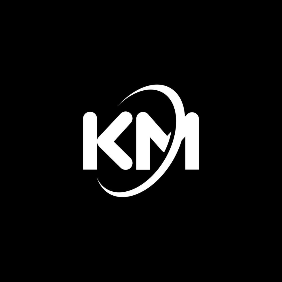 KM K M letter logo design. Initial letter KM linked circle uppercase monogram logo white color. KM logo, K M design. km, k m vector