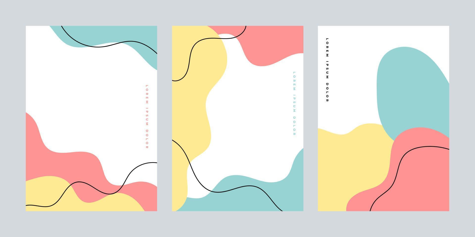 A collection of three abstract backgrounds. Hand drawing various shapes and doodle objects. Trendy modern contemporary vector illustration. Every background is isolated. Pastel color