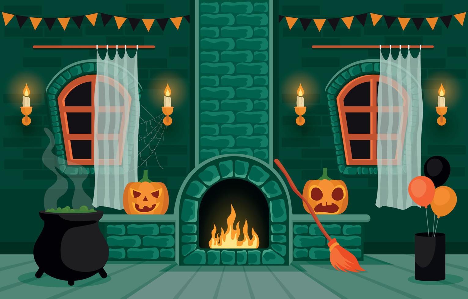 Interior Room With Halloween Decoration vector