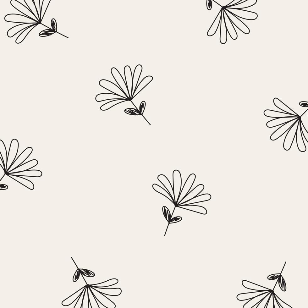 Seamless pattern of leaves and flowers. Background with hand drawn texture of leaves and flowers. Decorative nature background vector