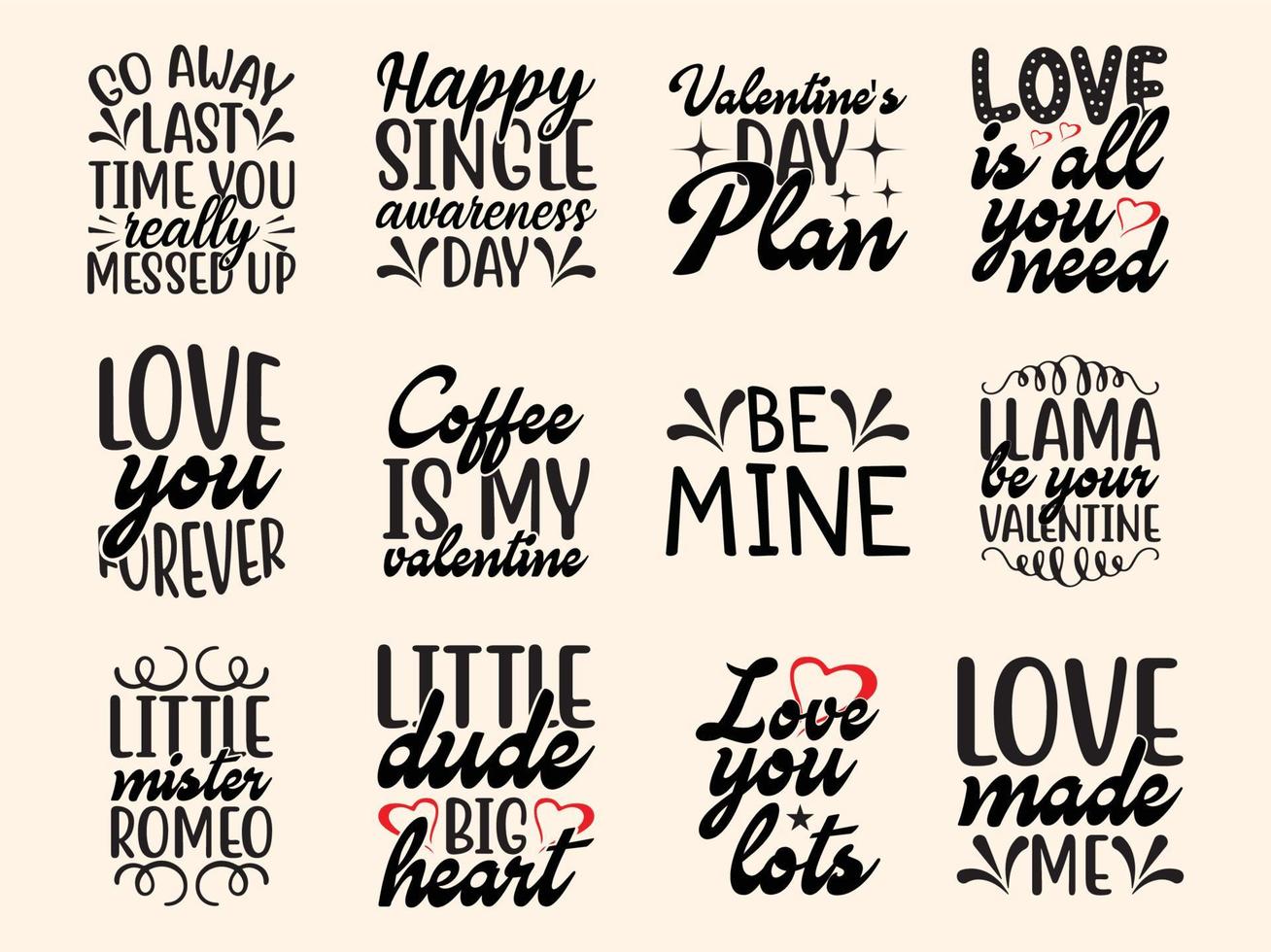 Set of valentine day t-shirt design vector