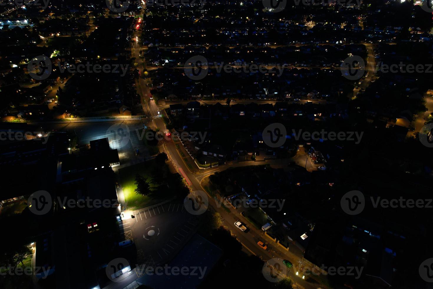 High Angle View of British Motorways with Traffic. The Aerial footage of British Roads and Motorways at between M1 Junction 7 and 9 at Sunset. The Footage captured on 09-07-2022 with drone's camera photo