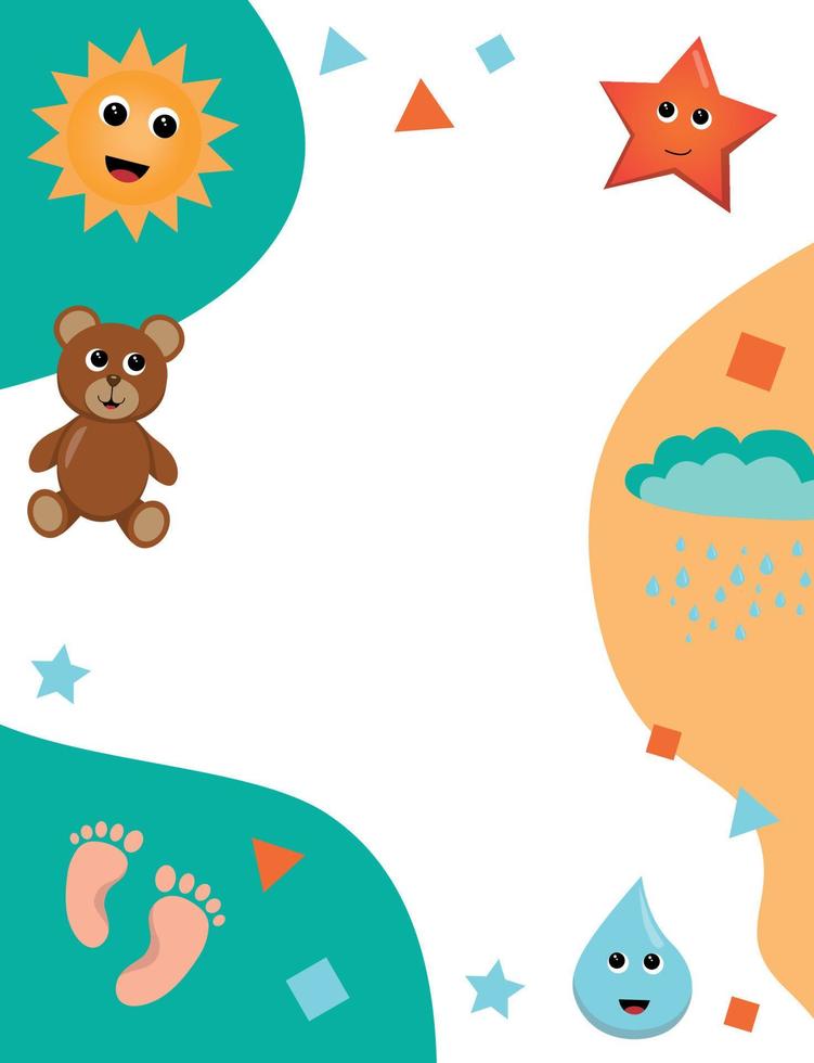 Vector frame in children's style with cute characters for greeting, for book design, for booklets, for advertising, made in bright colors