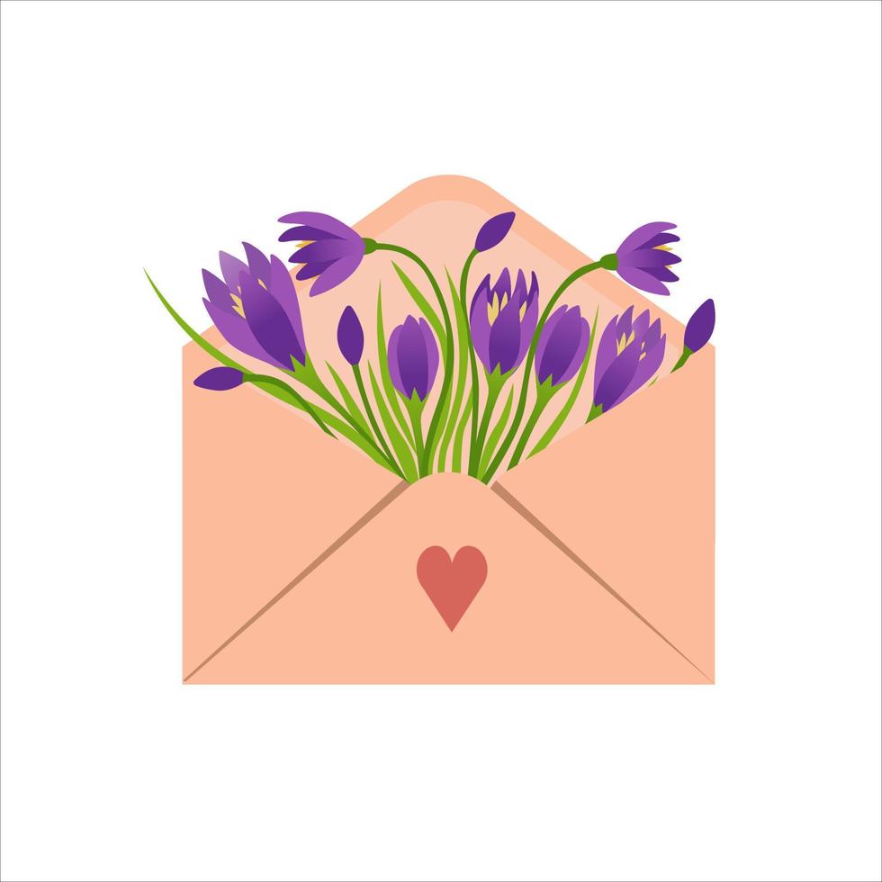 clip art de sobre con flores de primavera azafranes. vector