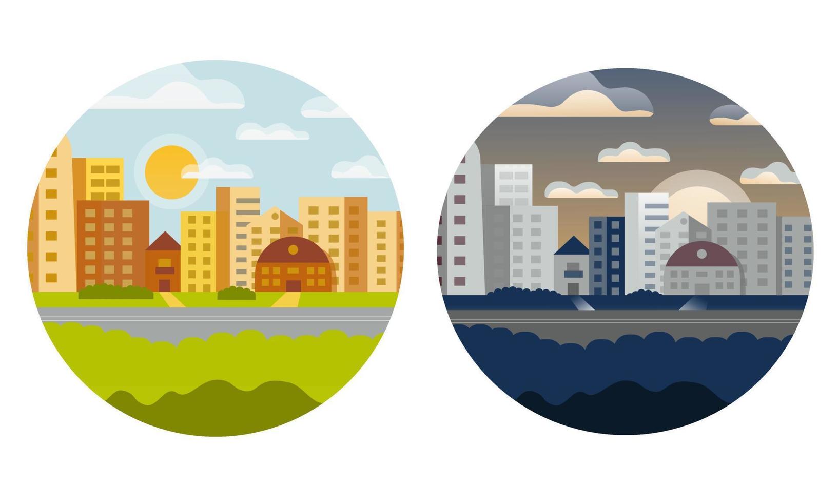 City by night and by day in flat style vector