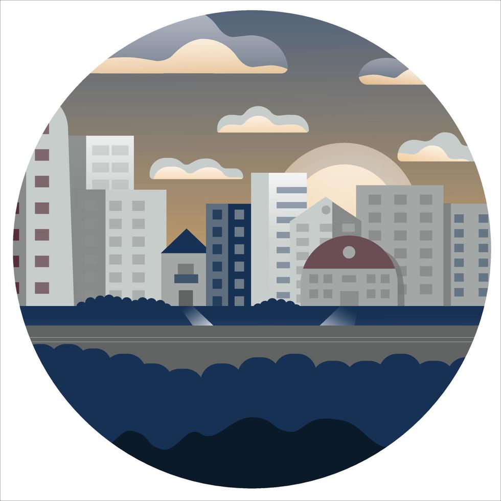 Vector illustration in flat style with the evening urban landscape for app or website