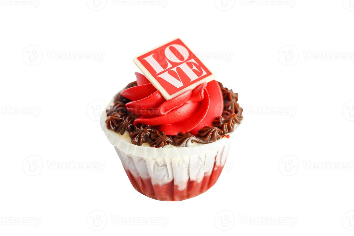 red rose cupcake isolated on white background photo